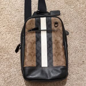 Coach Men's Brown and Black Stripe Backpack